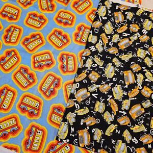 Kids School Bus Cotton Fabric Alphabet Quilting Sewing 2pc 18x25 , 18 x 44"